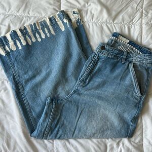 Pilcro by Anthropologie wide leg cropped jean with bleached bottoms